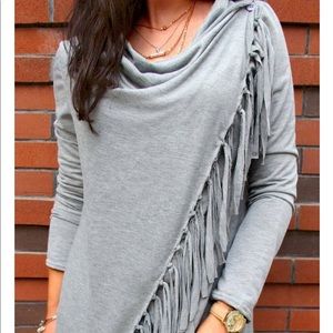 🍂Lightweight Gray Fringe Poncho OASAP Long Sleeve